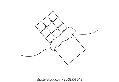 One Continuous Line Drawing of Chocolate Icon. Single Line Vector Illustration, Chocolate bar continuous one line drawing vector illustration.