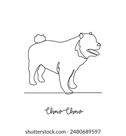 One continuous line drawing of chow chow vector illustration. Type of Dog themes design concept with simple linear style vector. Dogs are domesticated mammals, loyalty and companionship to humans.