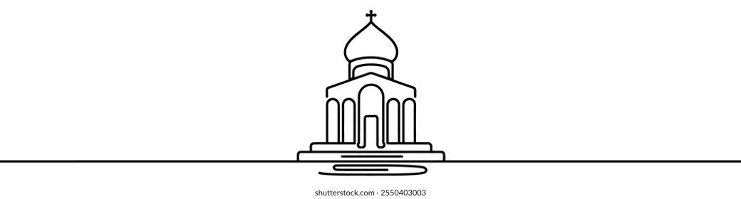One continuous line drawing of a christian orthodox church building exterior