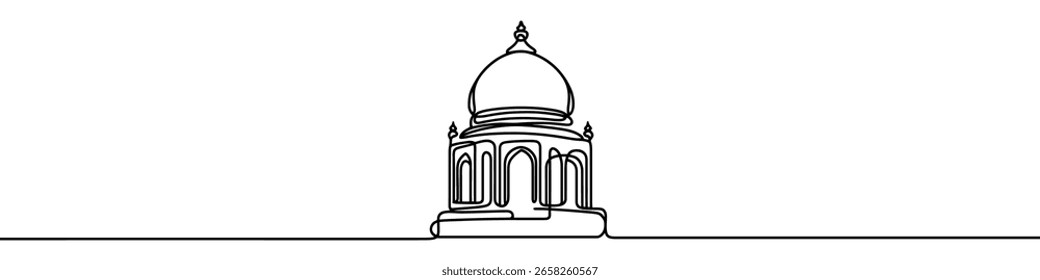 Um desenho de linha contínua de uma igreja cristã ortodoxa edifício exterior
