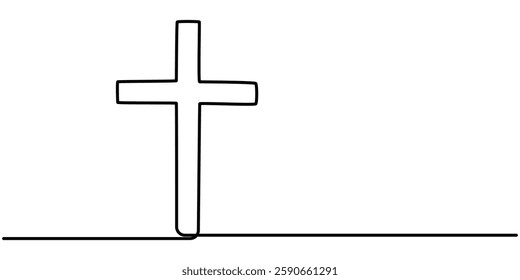 One Continuous Line Drawing of Christianity Icon. Single Line Vector Illustration, One continuous line drawing of the cross of Christ vector illustration. Premium vector, Cross icon icon line.