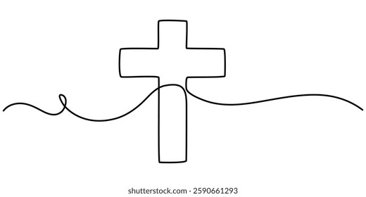 One Continuous Line Drawing of Christianity Icon. Single Line Vector Illustration, One continuous line drawing of the cross of Christ vector illustration. Premium vector, Cross icon icon line.