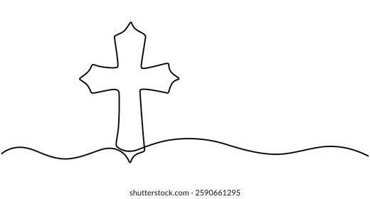 One Continuous Line Drawing of Christianity Icon. Single Line Vector Illustration, One continuous line drawing of the cross of Christ vector illustration. Premium vector, Cross icon icon line.