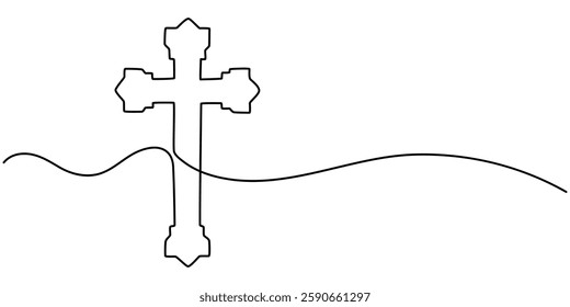 One Continuous Line Drawing of Christianity Icon. Single Line Vector Illustration, One continuous line drawing of the cross of Christ vector illustration. Premium vector, Cross icon icon line.