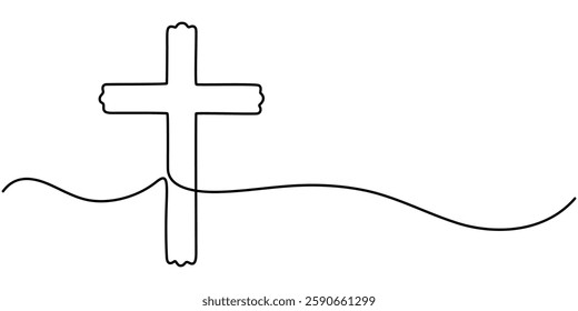 One Continuous Line Drawing of Christianity Icon. Single Line Vector Illustration, One continuous line drawing of the cross of Christ vector illustration. Premium vector, Cross icon icon line.