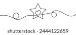 One continuous line drawing of Christmas frame and border with stars. Festive break line with flourish pattern in simple linear style. Doodle outline vector file.  vector illustration.