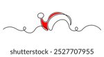 One continuous line drawing of christmas Santa Claus hat. Nicolas red cup in simple linear style. Elegance logo editable stroke. Doodle outline vector illustration