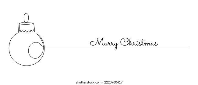 One continuous line drawing Christmas tree toy ball  Festive bauble contour   divider border in simple linear style  Template for card  cover  branding  logo  Doodle vector illustration