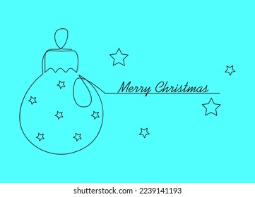 One continuous line drawing of Christmas tree toy ball. Festive bauble contour and divider border in simple linear style. Template for card, cover, branding, logo. Doodle vector illustration