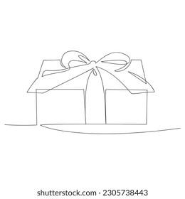 One Continuous line drawing of Christmas Present box.Gift box vector illustration