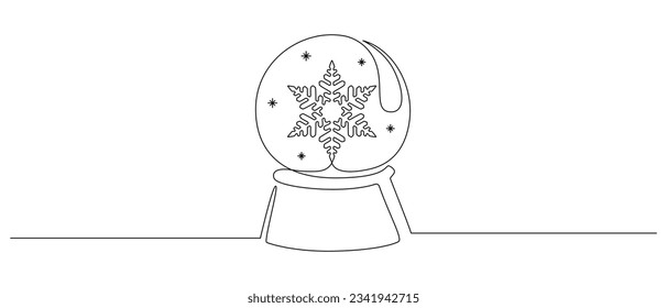 Un dibujo continuo de la nieve de cristal de Navidad con copo de nieve. Balón mágico de vidrio para vacaciones de invierno en estilo lineal simple. Trazo editable. Ilustración del vector Doodle
