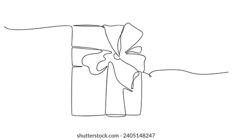 One Continuous line drawing of Christmas Present box. Vector illustration