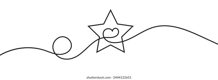 One continuous line drawing of Christmas frame and border with stars. Festive break line with flourish pattern in simple linear style. Doodle outline vector file.  vector illustration.