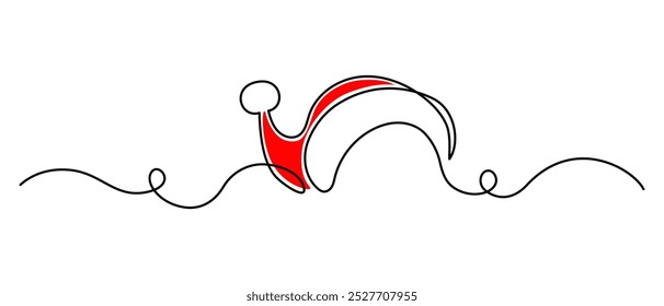 Um desenho de linha contínua do chapéu de Natal do Papai Noel. Nicolas copo vermelho em estilo linear simples. Traço editável do logotipo de elegância. Ilustração do vetor de contorno de rabiscar