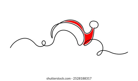 One continuous line drawing of christmas Santa Claus hat. Nicolas red cup in simple linear style. Elegance logo editable stroke. Doodle vector illustration