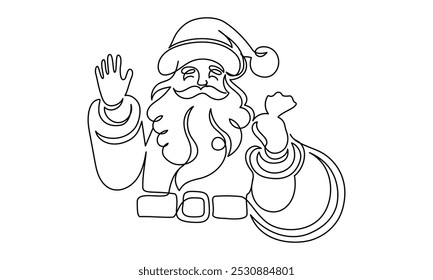 One continuous line drawing of christmas with Santa Claus face. Head happy Nicolas with red hat in simple linear style. Elegance logo editable stroke. Doodle dividing vector illustration