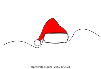 Un dibujo de línea continua de sombrero de Santa Claus de Navidad, dibujo de línea continua de gorra de santa. Navidades sombrero icono de una línea, dibujo de línea continua de sombrero de santa.