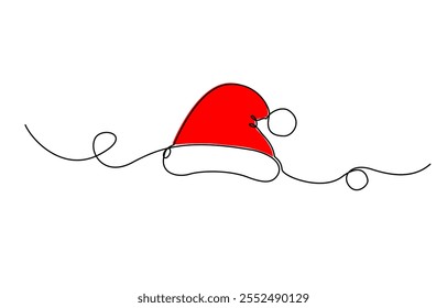 Un dibujo de línea continua de sombrero de Santa Claus de Navidad, dibujo de línea continua de gorra de santa. Navidades sombrero icono de una línea, dibujo de línea continua de sombrero de santa.