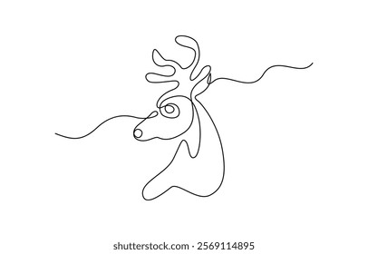 One continuous line drawing of christmas reindeer, One continuous drawing of a deer. Deer wildlife illustration in simple line vector animal design concept themes.