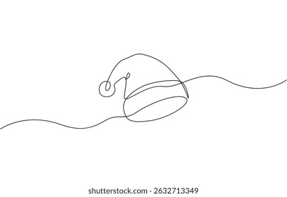 One continuous line drawing of christmas Santa Claus hat, Santa Claus hat continuous one line drawing, single line art element, minimalist sketch line vector illustration, Christmas.