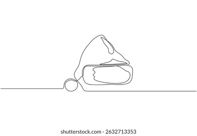 One continuous line drawing of christmas Santa Claus hat, Santa Claus hat continuous one line drawing, single line art element, minimalist sketch line vector illustration, Christmas.