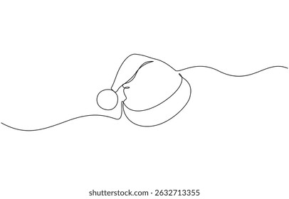 One continuous line drawing of christmas Santa Claus hat, Santa Claus hat continuous one line drawing, single line art element, minimalist sketch line vector illustration, Christmas.