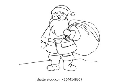 One continuous line drawing of christmas with Santa Claus face. Head happy Nicolas with red hat in simple linear style. Elegance logo editable stroke. Doodle dividing vector illustration