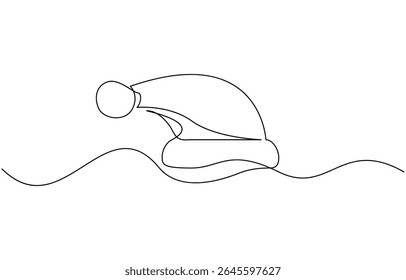 One continuous line drawing of christmas Santa Claus hat,drawing, single line art element, minimalist sketch line vector illustration.