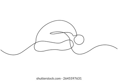 One continuous line drawing of christmas Santa Claus hat,drawing, single line art element, minimalist sketch line vector illustration.