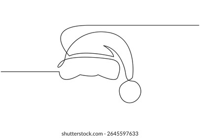 One continuous line drawing of christmas Santa Claus hat,drawing, single line art element, minimalist sketch line vector illustration.