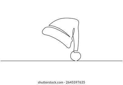 Um desenho de linha contínua de Natal Santa Claus chapéu, desenho, elemento de arte de linha única, ilustração vetor de linha de esboço minimalista.