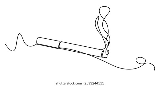 um desenho de linha contínua de cigarro com fumaça.um desenho de linha de ícone de cigarro em chamas.ilustração vetor de linha única de cigarro.fundo branco isolado