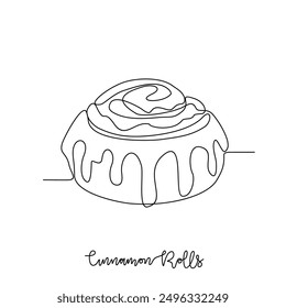 One continuous line drawing of Cinnamon roll food vector illustration. Traditional food in simple linear style vector design concept. Traditional foods have gained global popularity in world community