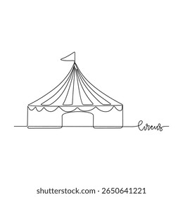 One continuous line drawing of circus themes design vector illustration. Tent circus performance illustration simple linear style vector concept. Suitable for circus show promotion and education.