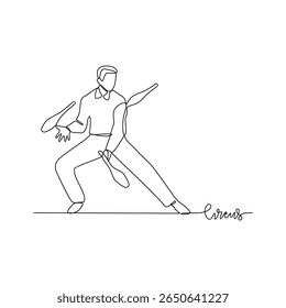 Um desenho de linha contínua de temas de circo projetar ilustração vetorial. pessoas circo desempenho ilustração estilo linear simples conceito vetorial. Adequado para o circo mostrar promoção e educação.