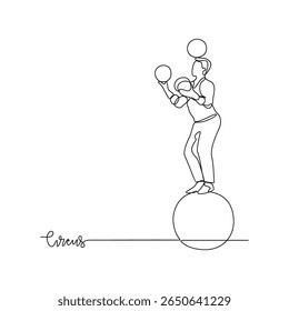 Um desenho de linha contínua de temas de circo projetar ilustração vetorial. pessoas circo desempenho ilustração estilo linear simples conceito vetorial. Adequado para o circo mostrar promoção e educação.