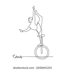 One continuous line drawing of circus themes design vector illustration. people circus performance illustration simple linear style vector concept. Suitable for circus show promotion and education.