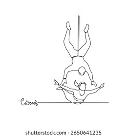 One continuous line drawing of circus themes design vector illustration. people circus performance illustration simple linear style vector concept. Suitable for circus show promotion and education.