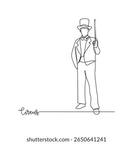 One continuous line drawing of circus themes design vector illustration. people circus performance illustration simple linear style vector concept. Suitable for circus show promotion and education.