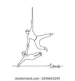 One continuous line drawing of circus themes design vector illustration. people circus performance illustration simple linear style vector concept. Suitable for circus show promotion and education.