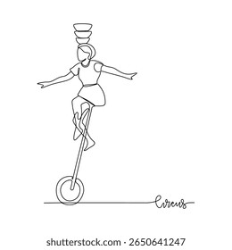 One continuous line drawing of circus themes design vector illustration. people circus performance illustration simple linear style vector concept. Suitable for circus show promotion and education.