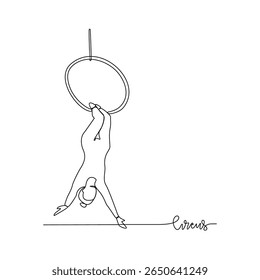 One continuous line drawing of circus themes design vector illustration. people circus performance illustration simple linear style vector concept. Suitable for circus show promotion and education.