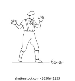 One continuous line drawing of circus themes design vector illustration. people circus performance illustration simple linear style vector concept. Suitable for circus show promotion and education.