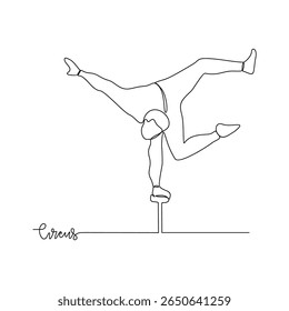 One continuous line drawing of circus themes design vector illustration. people circus performance illustration simple linear style vector concept. Suitable for circus show promotion and education.