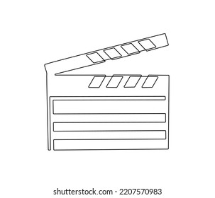 One Continuous Line Drawing Of Clapper Board. Clapperboard Icon For Action Movie Scene And Retro Video Production Concept In Simple Linear Style. Outline Editable Stroke. Doodle Vector Illustration