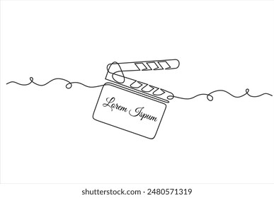One continuous line drawing of clapper board. Action movie scene and retro video production concept in simple linear style.