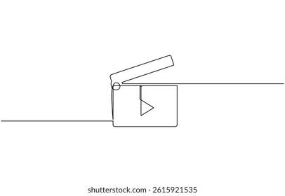 One continuous line drawing of clapper board. Action movie scene and retro video production, Film clapper in one line drawing. Minimalist entertainment concept, One continuous line drawing of clapper.