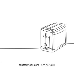 One continuous line drawing of classic bread toaster electric home appliance. Electricity household gadget template concept. Trendy single line draw design vector graphic illustration