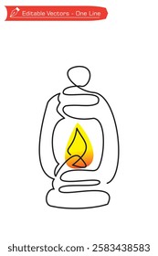 One continuous line drawing of a classic kerosene lantern. Vector illustration of the image of burning oil lanterns, decoration and celebration of Ramadan Kareem and Eid al-Fitr nights.