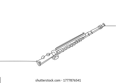 One continuous line drawing classical flute  Wind music instruments concept  Modern single line draw design vector graphic illustration